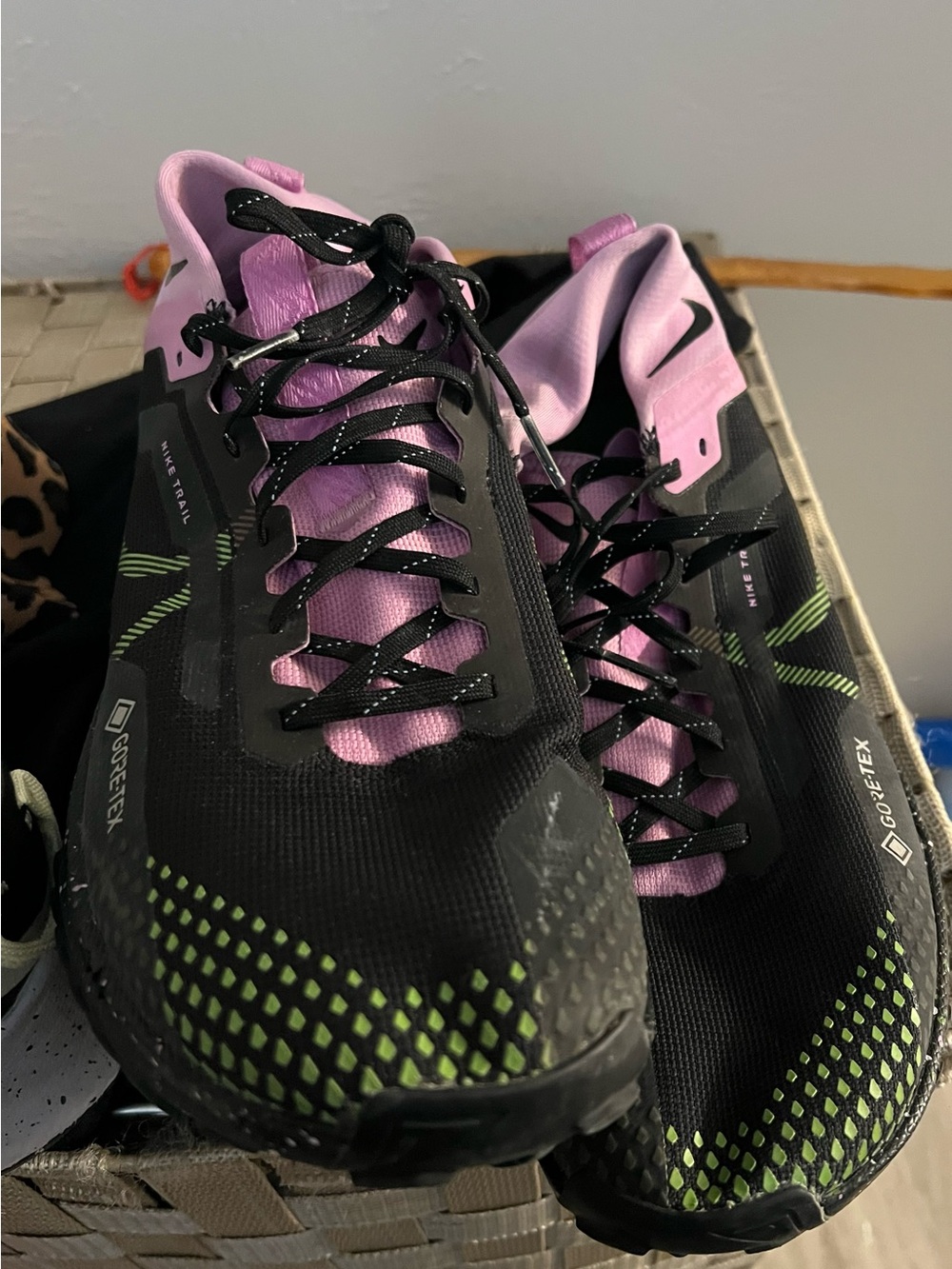 Nike Women's Black & Pink Trail Running Shoes with Green Accents